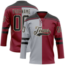Charger l'image dans la galerie, Custom Crimson Black Gray-Cream Split Fashion Hockey Lace Neck Jersey
