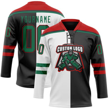 Charger l'image dans la galerie, Custom Black Kelly Green White-Red Split Fashion Hockey Lace Neck Jersey
