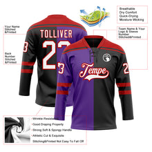 Charger l'image dans la galerie, Custom Black White Purple-Red Split Fashion Hockey Lace Neck Jersey
