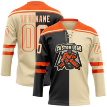 Laden Sie das Bild in den Galerie-Viewer, Custom Cream Black-Orange Split Fashion Hockey Lace Neck Jersey
