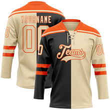 Laden Sie das Bild in den Galerie-Viewer, Custom Cream Black-Orange Split Fashion Hockey Lace Neck Jersey
