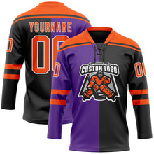 Charger l'image dans la galerie, Custom Black Orange Purple-White Split Fashion Hockey Lace Neck Jersey
