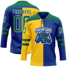 Load image into Gallery viewer, Custom Royal Kelly Green Yellow-White Split Fashion Hockey Lace Neck Jersey
