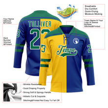 Load image into Gallery viewer, Custom Royal Kelly Green Yellow-White Split Fashion Hockey Lace Neck Jersey
