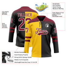 Charger l'image dans la galerie, Custom Black Crimson Yellow-White Split Fashion Hockey Lace Neck Jersey
