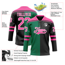 Charger l'image dans la galerie, Custom Black Pink Kelly Green-White Split Fashion Hockey Lace Neck Jersey
