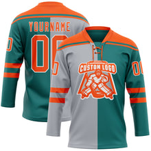 Charger l'image dans la galerie, Custom Teal Orange Gray-White Split Fashion Hockey Lace Neck Jersey
