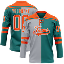 Charger l'image dans la galerie, Custom Teal Orange Gray-White Split Fashion Hockey Lace Neck Jersey
