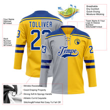 Load image into Gallery viewer, Custom Yellow Royal Gray-White Split Fashion Hockey Lace Neck Jersey
