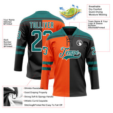 Charger l'image dans la galerie, Custom Black Teal Orange-White Split Fashion Hockey Lace Neck Jersey
