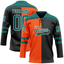 Charger l'image dans la galerie, Custom Black Teal Orange-White Split Fashion Hockey Lace Neck Jersey
