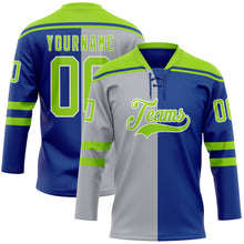 Загрузить изображение в средство просмотра галереи, Custom Royal Neon Green Gray-White Split Fashion Hockey Lace Neck Jersey
