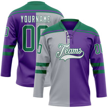Charger l'image dans la galerie, Custom Purple Kelly Green Gray-White Split Fashion Hockey Lace Neck Jersey
