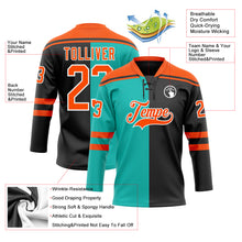 Charger l'image dans la galerie, Custom Black Orange Aqua-White Split Fashion Hockey Lace Neck Jersey
