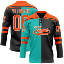 Charger l'image dans la galerie, Custom Black Orange Aqua-White Split Fashion Hockey Lace Neck Jersey
