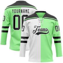 Charger l'image dans la galerie, Custom Pea Green Black-White Split Fashion Hockey Lace Neck Jersey
