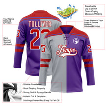 Laden Sie das Bild in den Galerie-Viewer, Custom Purple Red Gray-White Split Fashion Hockey Lace Neck Jersey
