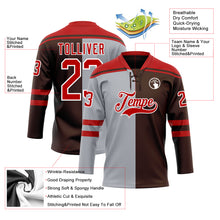 Laden Sie das Bild in den Galerie-Viewer, Custom Brown Red Gray-White Split Fashion Hockey Lace Neck Jersey
