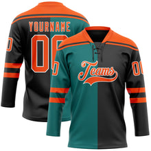 Charger l'image dans la galerie, Custom Black Orange Teal-White Split Fashion Hockey Lace Neck Jersey
