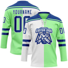 Charger l'image dans la galerie, Custom Pea Green Royal-White Split Fashion Hockey Lace Neck Jersey
