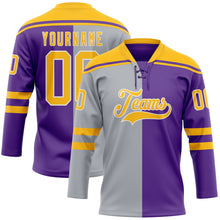 Charger l'image dans la galerie, Custom Purple Gold Gray-White Split Fashion Hockey Lace Neck Jersey
