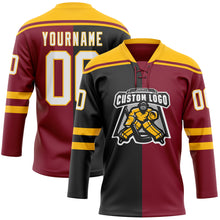 Charger l'image dans la galerie, Custom Crimson White Black-Gold Split Fashion Hockey Lace Neck Jersey
