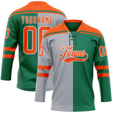 Charger l'image dans la galerie, Custom Kelly Green Orange Gray-White Split Fashion Hockey Lace Neck Jersey
