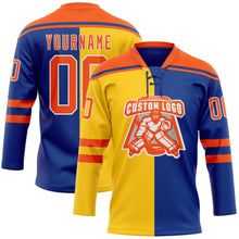 Загрузить изображение в средство просмотра галереи, Custom Royal Orange Yellow-White Split Fashion Hockey Lace Neck Jersey
