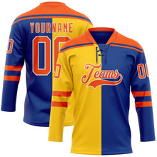 Загрузить изображение в средство просмотра галереи, Custom Royal Orange Yellow-White Split Fashion Hockey Lace Neck Jersey
