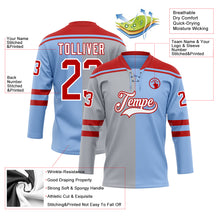 Load image into Gallery viewer, Custom Light Blue Red Gray-White Split Fashion Hockey Lace Neck Jersey

