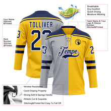 Charger l'image dans la galerie, Custom Yellow Navy Gray-White Split Fashion Hockey Lace Neck Jersey

