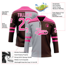 Laden Sie das Bild in den Galerie-Viewer, Custom Brown Pink Gray-White Split Fashion Hockey Lace Neck Jersey
