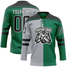 Charger l'image dans la galerie, Custom Kelly Green Black Gray-White Split Fashion Hockey Lace Neck Jersey
