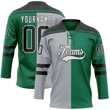 Charger l'image dans la galerie, Custom Kelly Green Black Gray-White Split Fashion Hockey Lace Neck Jersey
