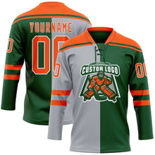 Загрузить изображение в средство просмотра галереи, Custom Green Orange Gray-White Split Fashion Hockey Lace Neck Jersey

