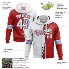 Load image into Gallery viewer, Custom Red White-Light Blue Split Ripped Pattern Baseball Pullover Sweatshirt Hoodie
