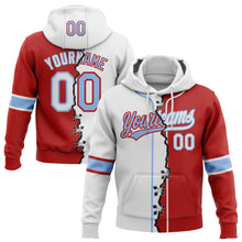 Load image into Gallery viewer, Custom Red White-Light Blue Split Ripped Pattern Baseball Pullover Sweatshirt Hoodie
