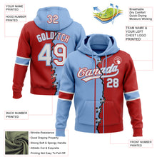 Load image into Gallery viewer, Custom Red White-Light Blue Split Ripped Pattern Baseball Pullover Sweatshirt Hoodie
