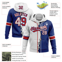 Load image into Gallery viewer, Custom Royal White-Red Split Ripped Pattern Baseball Pullover Sweatshirt Hoodie
