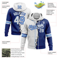 Load image into Gallery viewer, Custom Royal White-Light Blue Split Ripped Pattern Baseball Pullover Sweatshirt Hoodie
