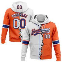 Load image into Gallery viewer, Custom Orange White-Royal Split Ripped Pattern Baseball Pullover Sweatshirt Hoodie
