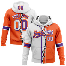 Load image into Gallery viewer, Custom Orange White-Purple Split Ripped Pattern Baseball Pullover Sweatshirt Hoodie
