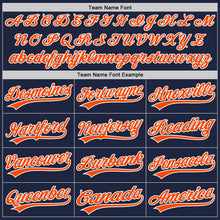 Load image into Gallery viewer, Custom Navy Orange-White Split Ripped Pattern Baseball Pullover Sweatshirt Hoodie
