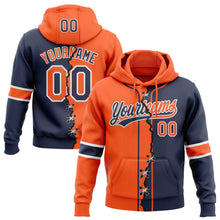 Load image into Gallery viewer, Custom Navy Orange-White Split Ripped Pattern Baseball Pullover Sweatshirt Hoodie
