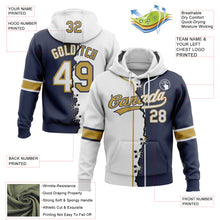 Load image into Gallery viewer, Custom Navy White-Old Gold Split Ripped Pattern Baseball Pullover Sweatshirt Hoodie
