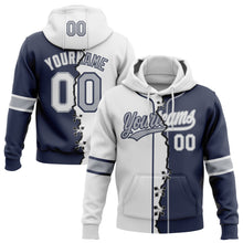 Load image into Gallery viewer, Custom Navy White-Gray Split Ripped Pattern Baseball Pullover Sweatshirt Hoodie
