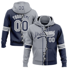 Load image into Gallery viewer, Custom Navy Gray-White Split Ripped Pattern Baseball Pullover Sweatshirt Hoodie
