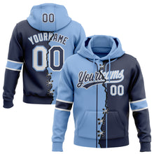 Load image into Gallery viewer, Custom Navy White-Light Blue Split Ripped Pattern Baseball Pullover Sweatshirt Hoodie
