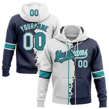 Load image into Gallery viewer, Custom Navy White-Teal Split Ripped Pattern Baseball Pullover Sweatshirt Hoodie
