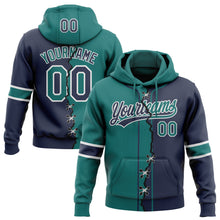 Load image into Gallery viewer, Custom Navy Teal-White Split Ripped Pattern Baseball Pullover Sweatshirt Hoodie
